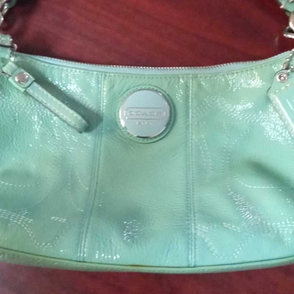 Coach Vintage Turquoise Stiched Patent Leather Sm… - image 2