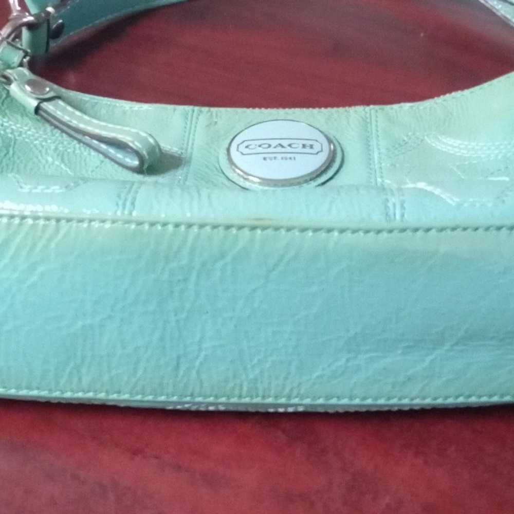 Coach Vintage Turquoise Stiched Patent Leather Sm… - image 3