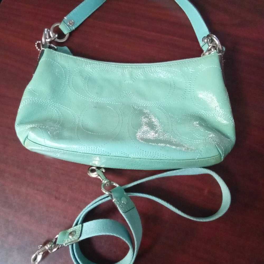 Coach Vintage Turquoise Stiched Patent Leather Sm… - image 4