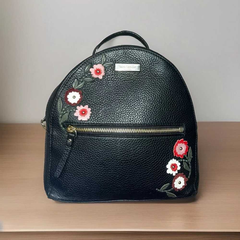 RARE Kate Spade Black Pebbled Leather Floral Appl… - image 1