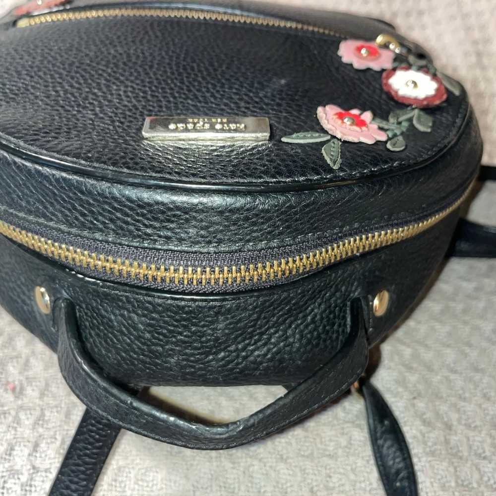 RARE Kate Spade Black Pebbled Leather Floral Appl… - image 6