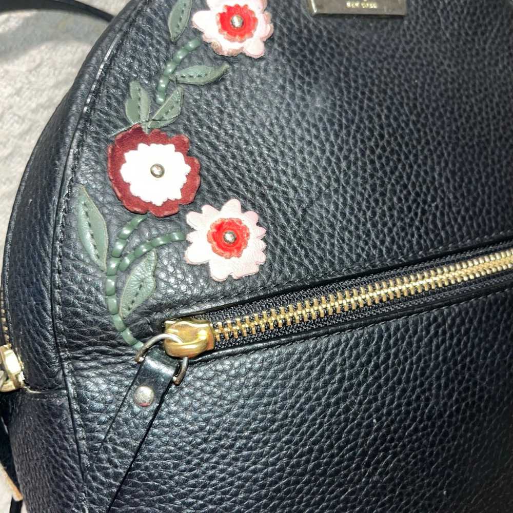 RARE Kate Spade Black Pebbled Leather Floral Appl… - image 8