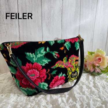 FEILER Floral Embroidered Handbag Black