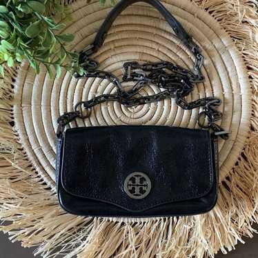 TORY BURCH Black Mini Flap Gunmetal Chain Crossbo… - image 1