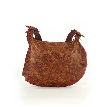 Carla Mancini Brown Leather Shoulder Bag w/ Raise… - image 1