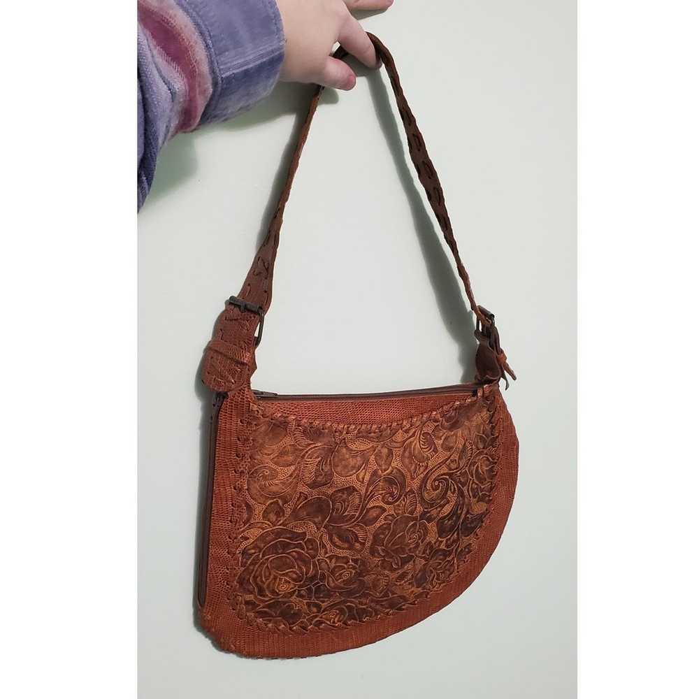 Carla Mancini Brown Leather Shoulder Bag w/ Raise… - image 5