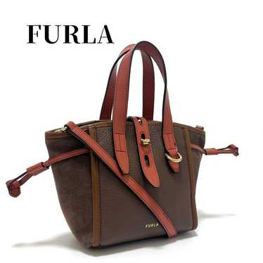 Furla 2-way handbag shoulder bag net brown leather