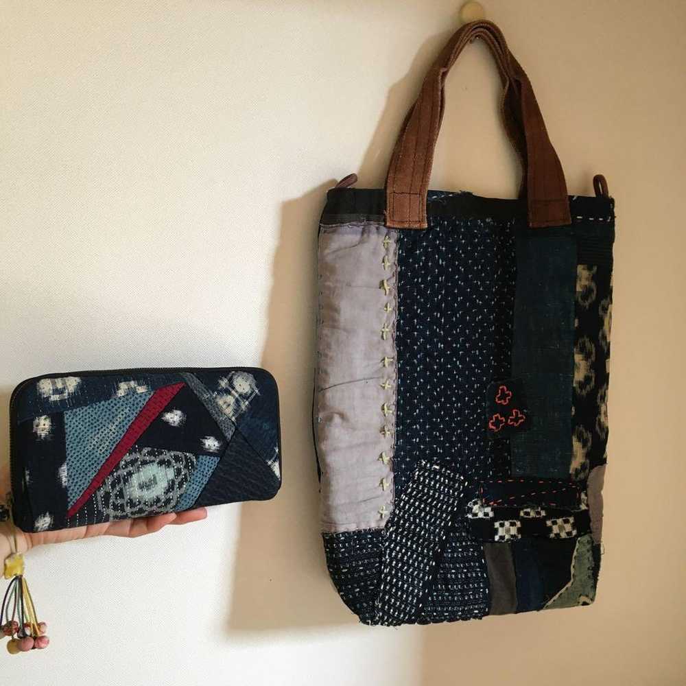 Crazy Pattern Indigo Dyed Kasuri Tote Bag Persimm… - image 4