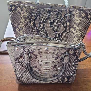 2 Michael Kors Beige Python Embossed Leather Satc… - image 1