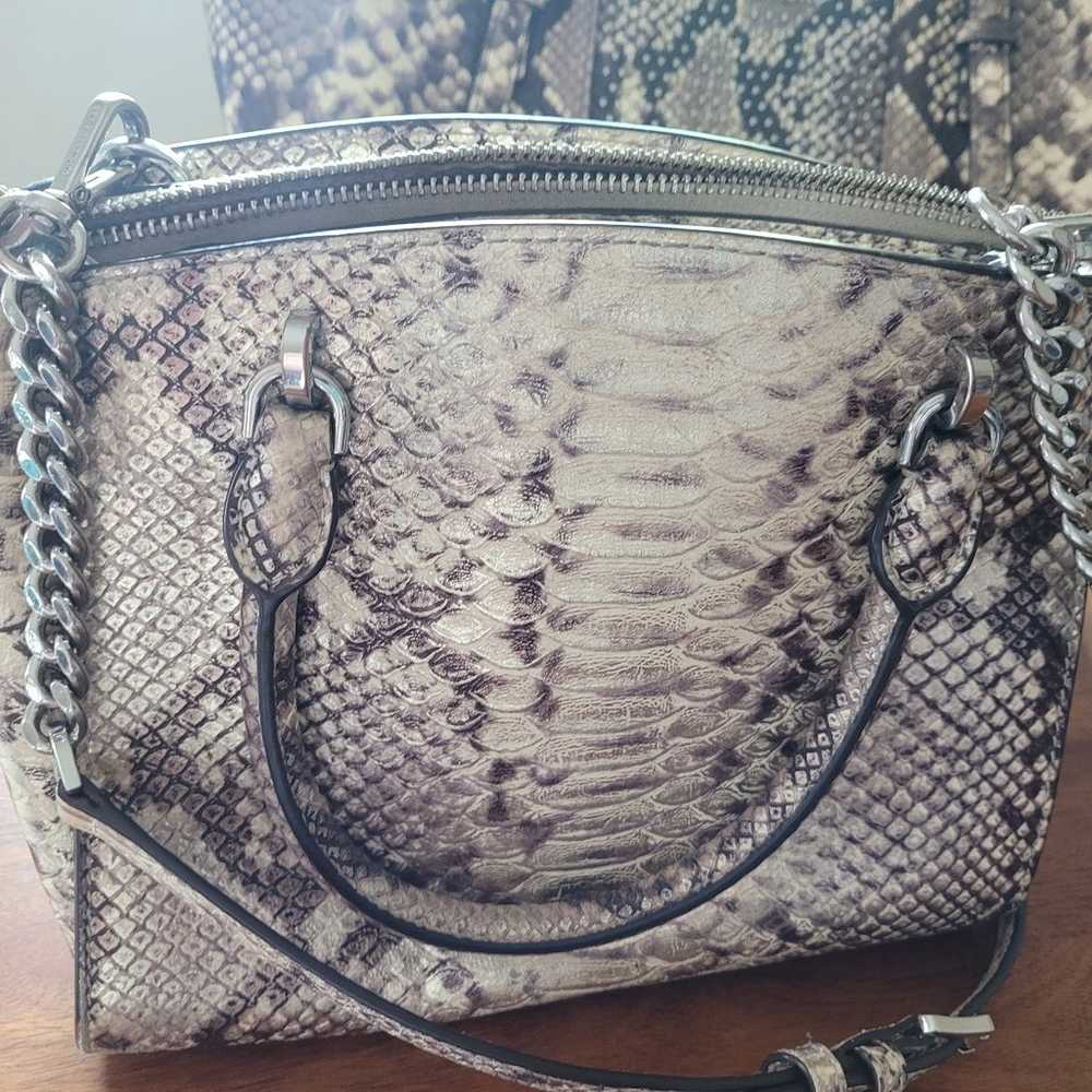 2 Michael Kors Beige Python Embossed Leather Satc… - image 3