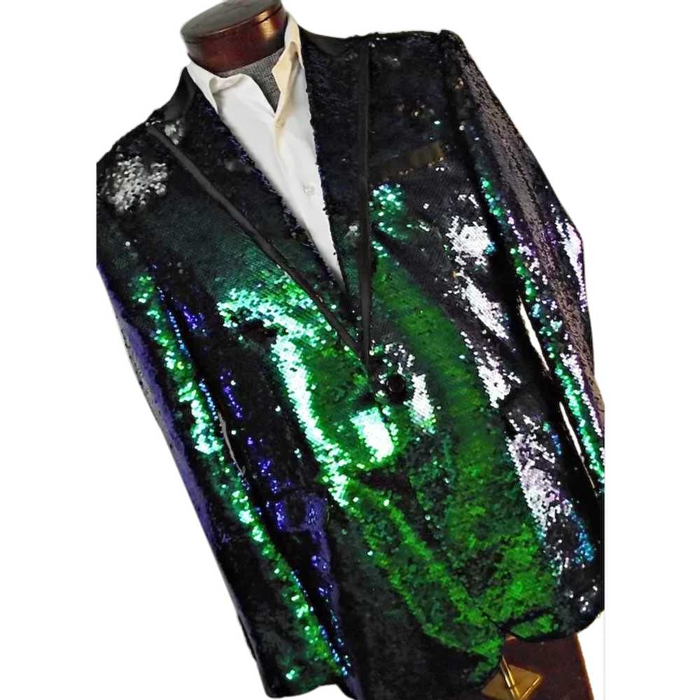 FLASHY Coofandy Mens Tuxedo Jacket Blazer Green/B… - image 1