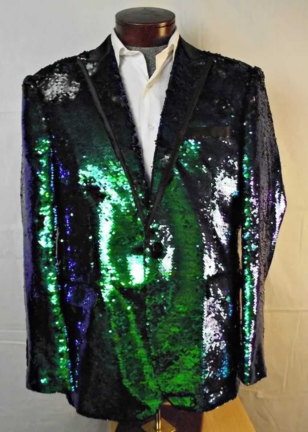 FLASHY Coofandy Mens Tuxedo Jacket Blazer Green/B… - image 2