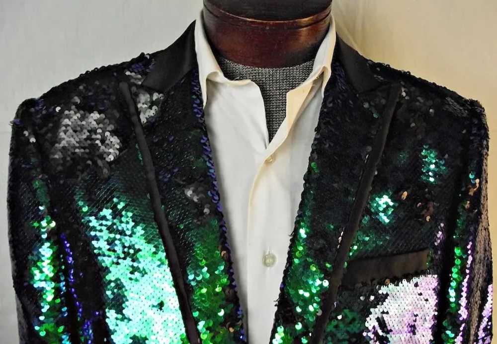 FLASHY Coofandy Mens Tuxedo Jacket Blazer Green/B… - image 3