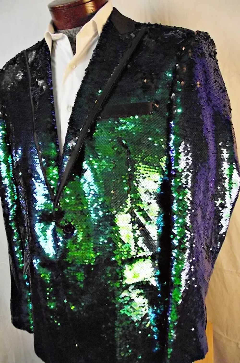 FLASHY Coofandy Mens Tuxedo Jacket Blazer Green/B… - image 4