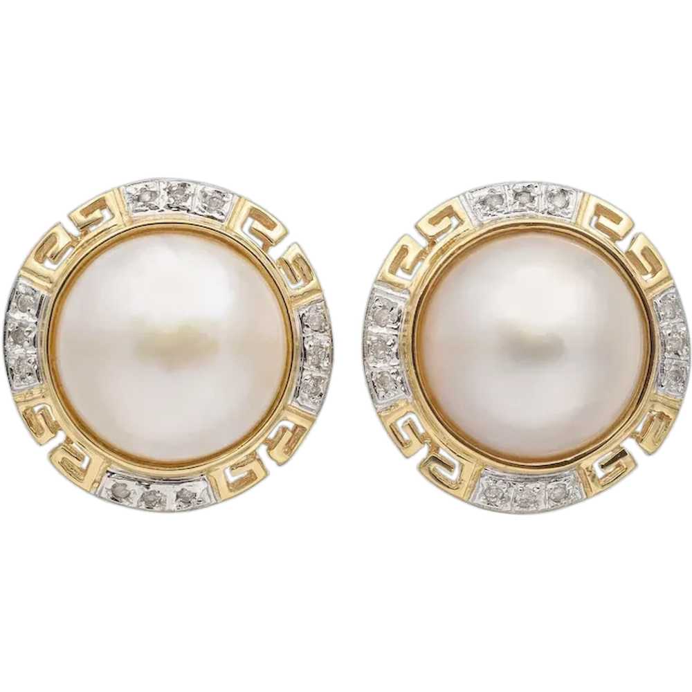 Vintage 14K Yellow Gold Mabe Pearl & Diamond Omeg… - image 1