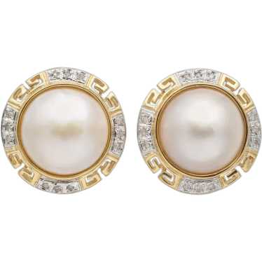 Vintage 14K Yellow Gold Mabe Pearl & Diamond Omeg… - image 1