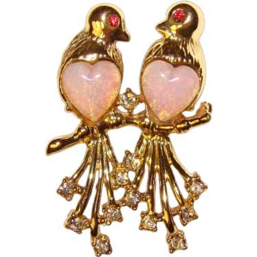 Fabulous LOVE BIRDS Simulated Opal Glass Heart St… - image 1