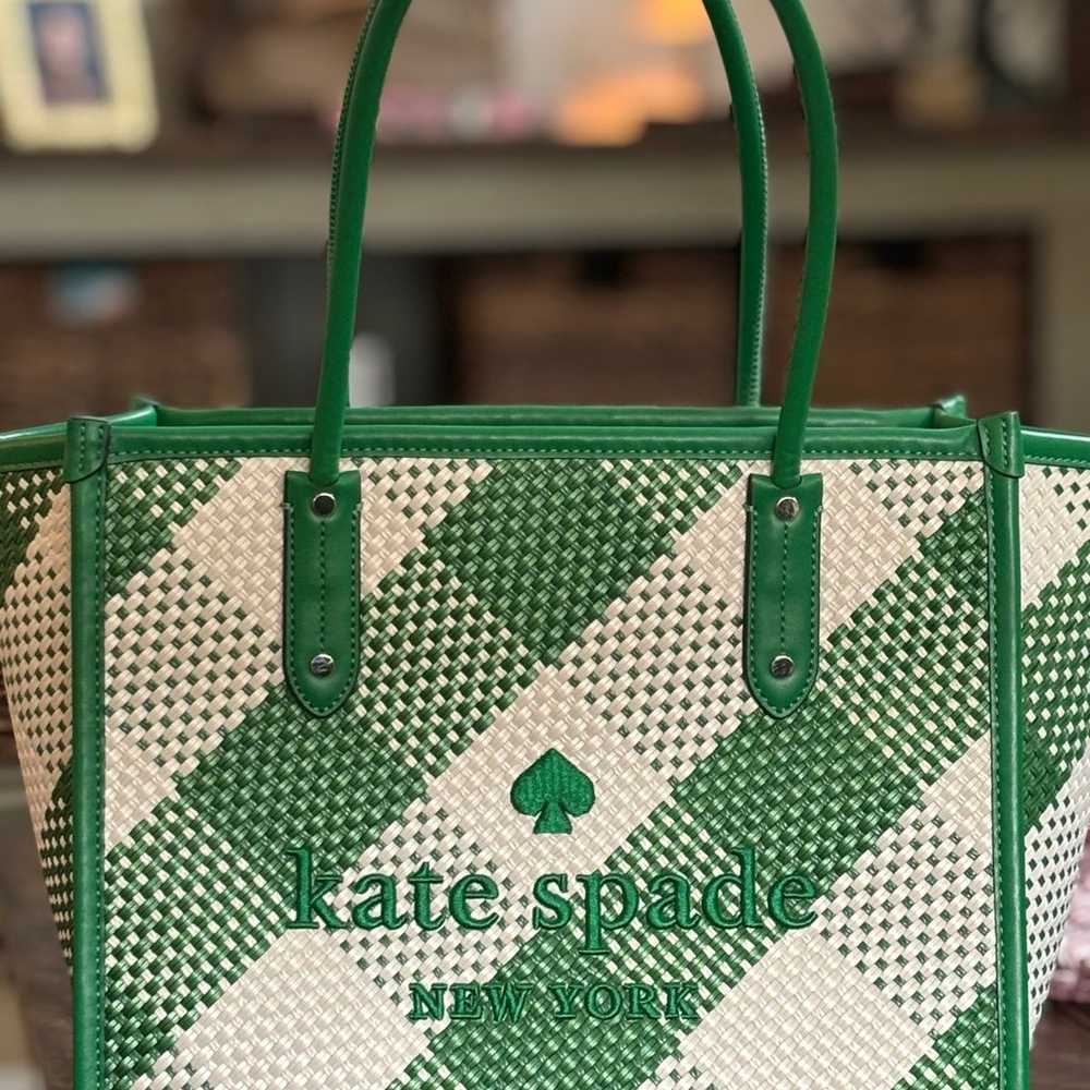 Kate Spade Ella Gingham Tote Green/White - image 1