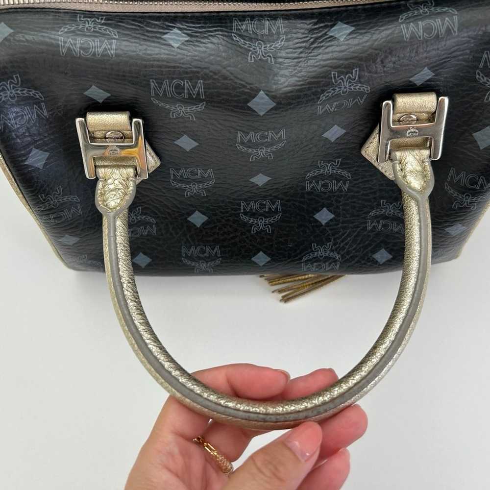 MCM Black Visetos Princess Lion Boston Bag - image 6