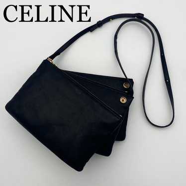 CELINE Shoulder Bag Trio Small Leather Black Phoeb