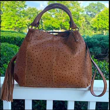 G. I. L. I LARGE OSTRICH PRINT LEATHER SATCHEL 100