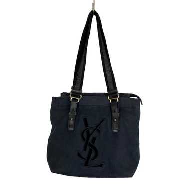 Yves Saint Laurent Shoulder Bag Navy Black Canvas… - image 1