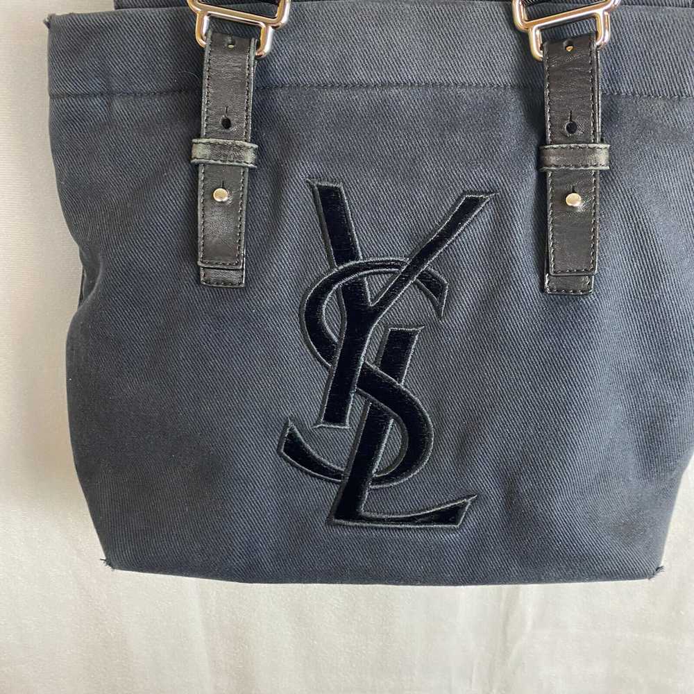 Yves Saint Laurent Shoulder Bag Navy Black Canvas… - image 2