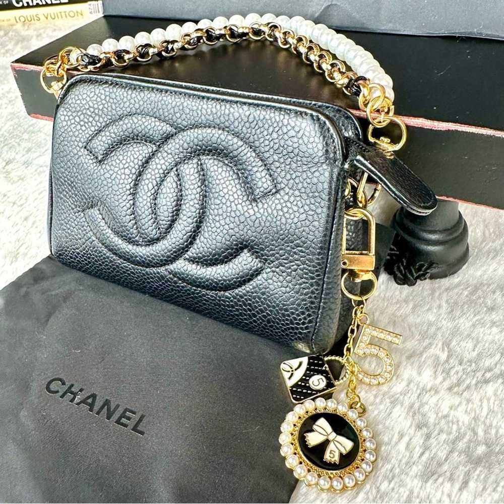 CHANEL black caviar leather mini bag crossbody ba… - image 3