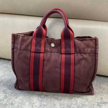 Hermes Paris Fourre Tout Burgundy Canvas Small Tot