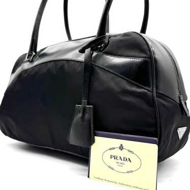 PRADA Bowling Bag Handbag Mini Boston Nylon Leathe