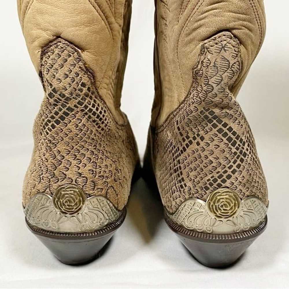 Vintage 80s Zodiac Tan Suede Leather Snakeskin Pr… - image 5