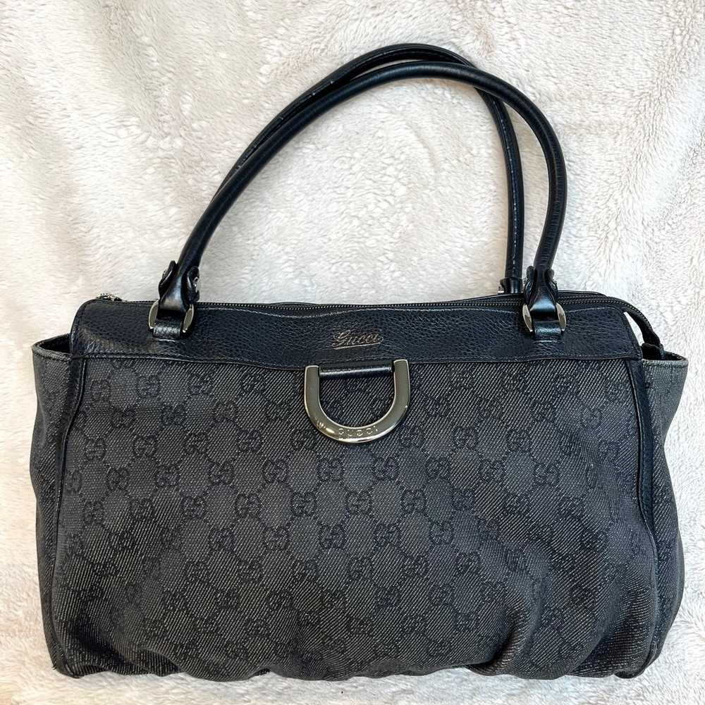 Gucci Abbey Black Denim Canvas Satchel Shoulder B… - image 2