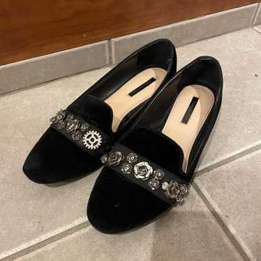 ZARA velvet flat shoes black 38 loafers with metal