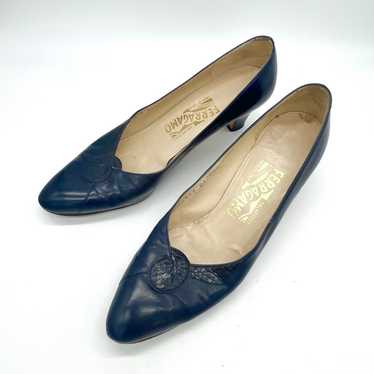 Salvatore Ferragamo Vintage Navy Blue High Heels … - image 1