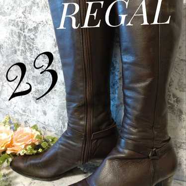 REGAL Long Boots Leather Brown with Side Zipper 23 - image 1