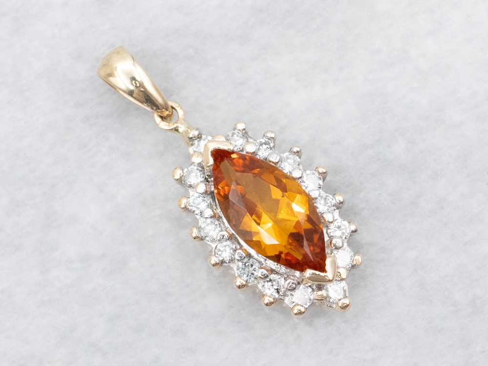 Marquise-Cut Citrine Pendant with Diamond Halo - image 1