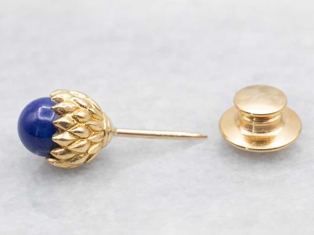 Vintage Gold Lapis Tie Tack - image 3