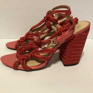 Cabi Tiptoe Knotted Rope Strappy Heeled Sandals Hibiscus popular Red Size 7M