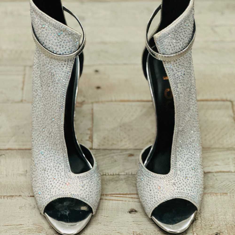 FSJ Iridescent rhinestone peep toe booties 8.5 new - image 2