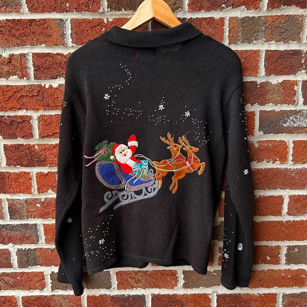 Vintage VTG Ho Ho Ho Santa Beaded Embroidered Swe… - image 2