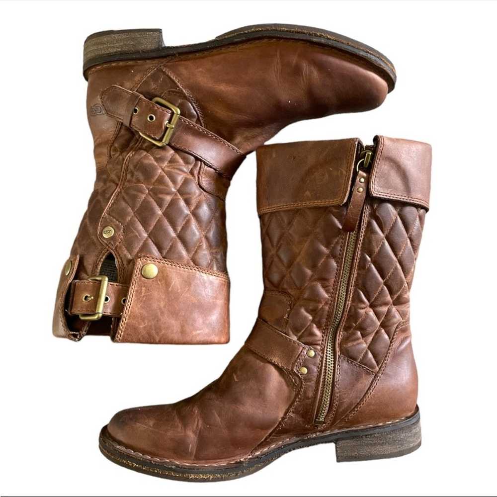 Ugg brown fawn leather quilted Moto Connor boots … - image 2