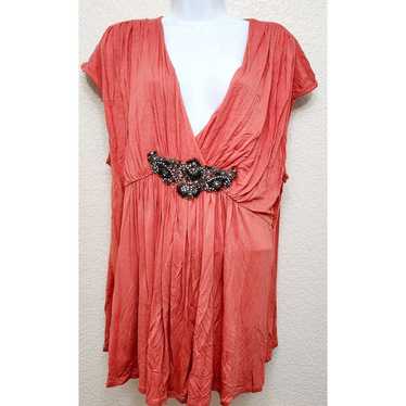 Other K. Jordan Orange Pleated Beading Bodice Top 