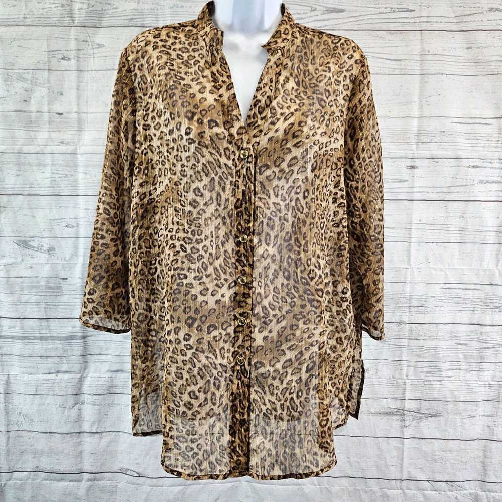 Susan Graver Brown Animal Print Sheer Women's Med… - image 1