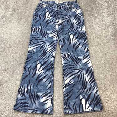 Krizia Blue Animal Print Mid Rise Wide Leg Size 32