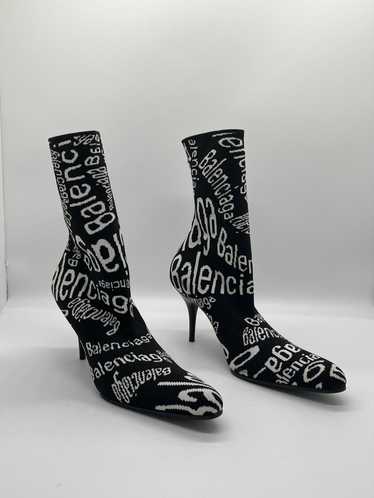 Balenciaga Allover Logo Knit Heels