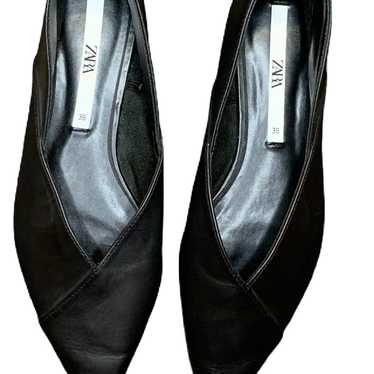 ZARA POINTED LEATHER BALLET FLATS BLACK SZ 36.EUC… - image 1