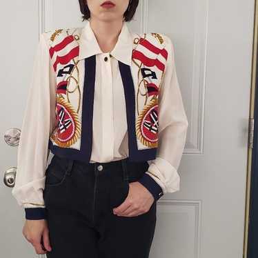 90s Silk Nautical Theme Blouse