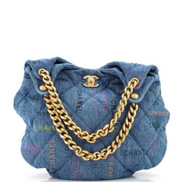 CHANEL Denim Mood Hobo Logo Printed Quilted Denim… - image 1