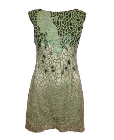 Lorena Sarbu Green Leather and Silk Beaded Mini Dr