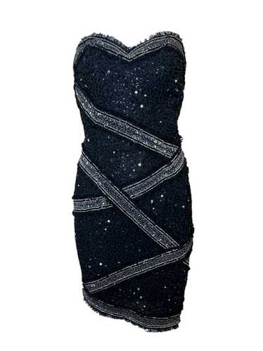 Fabrice 80s Black Strapless Beaded Mini Cocktail D